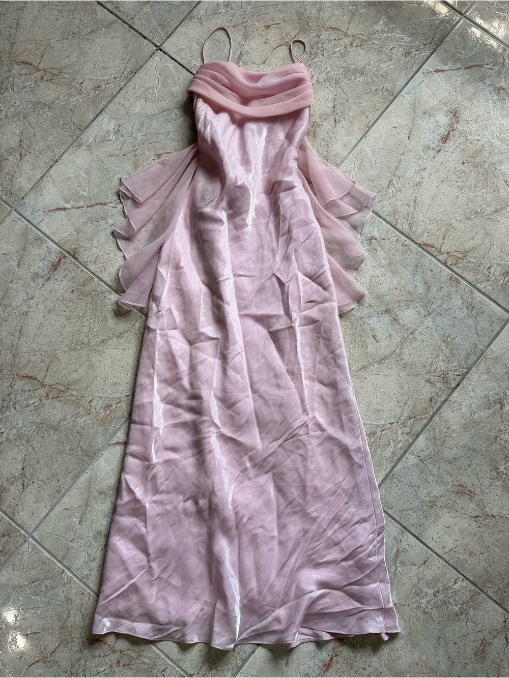 Vintage 90s Dollar Iridescent Pink Satin & Chiffon Prom Gown